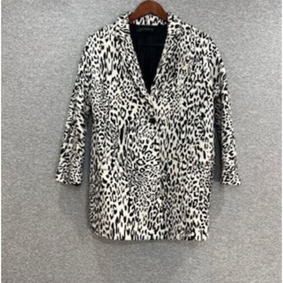 ZARA Womens Coat Jacket Small Leopard Print Black/White Single Buttoned Preppy - Picture 15 of 16